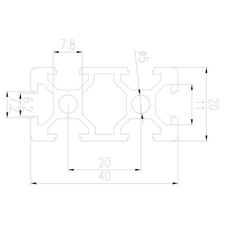 EFE6-2040工業(yè)鋁型材尺寸圖