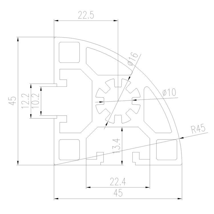 EFE10-4545R工業(yè)鋁型材尺寸圖