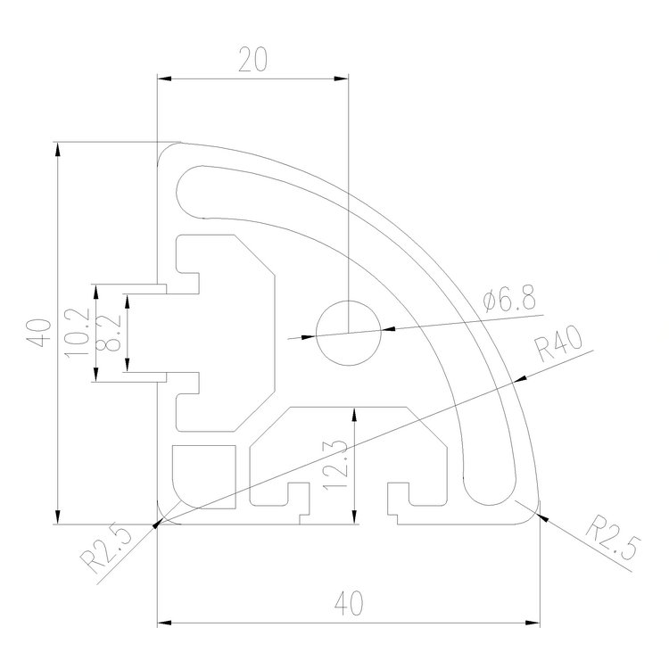 EFE8-4040R工業(yè)鋁型材尺寸圖